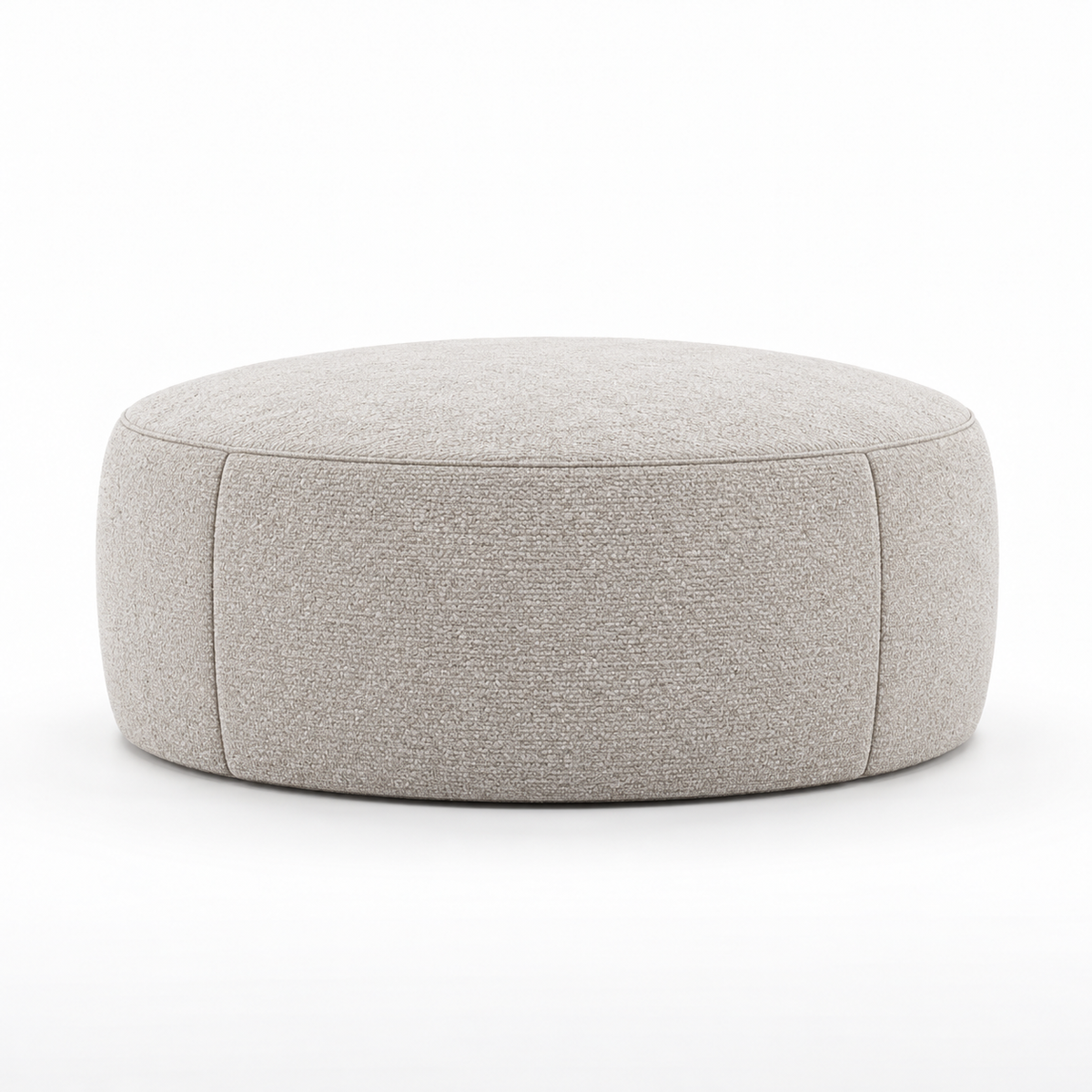 Lanott P109 pouf in Tender-1, front view on white background with refined fabric texture