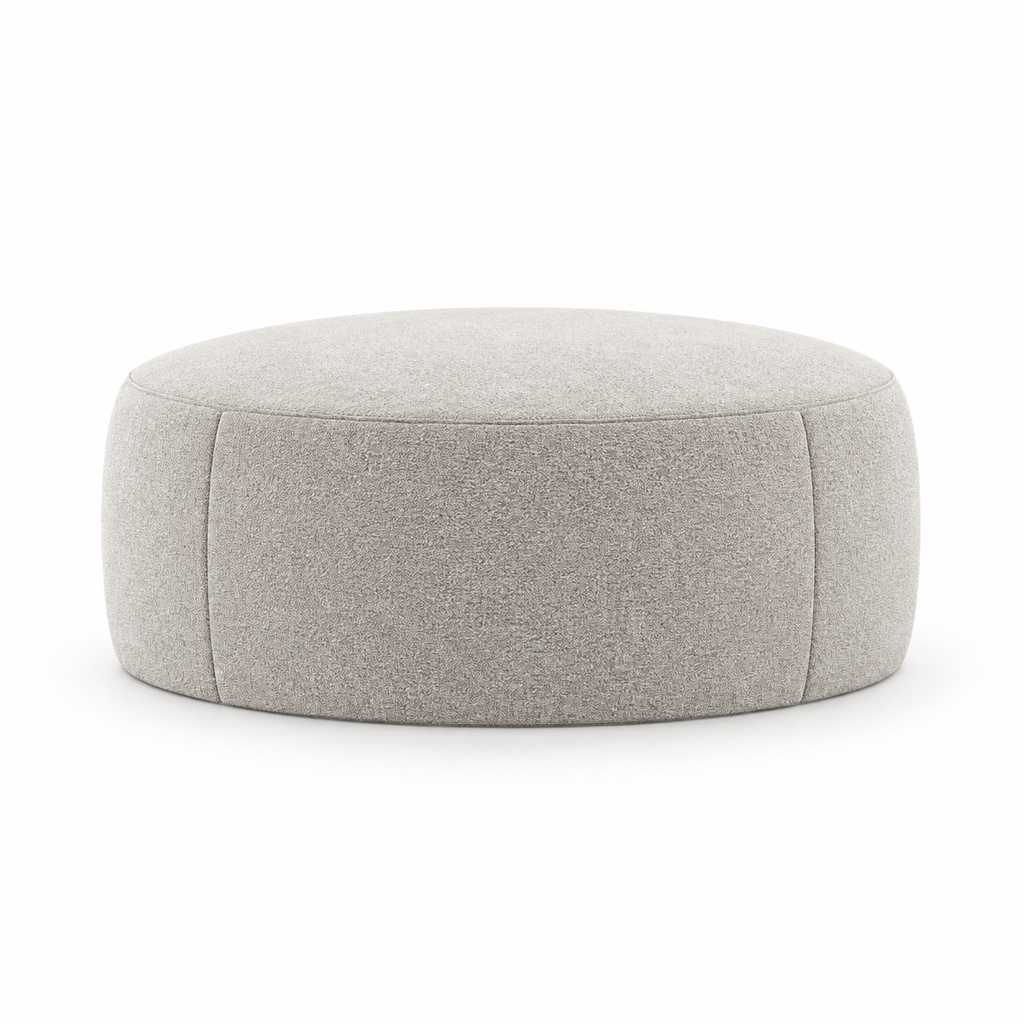 Lanott P109 pouf in Tender-1, main angled view on white background with refined fabric texture