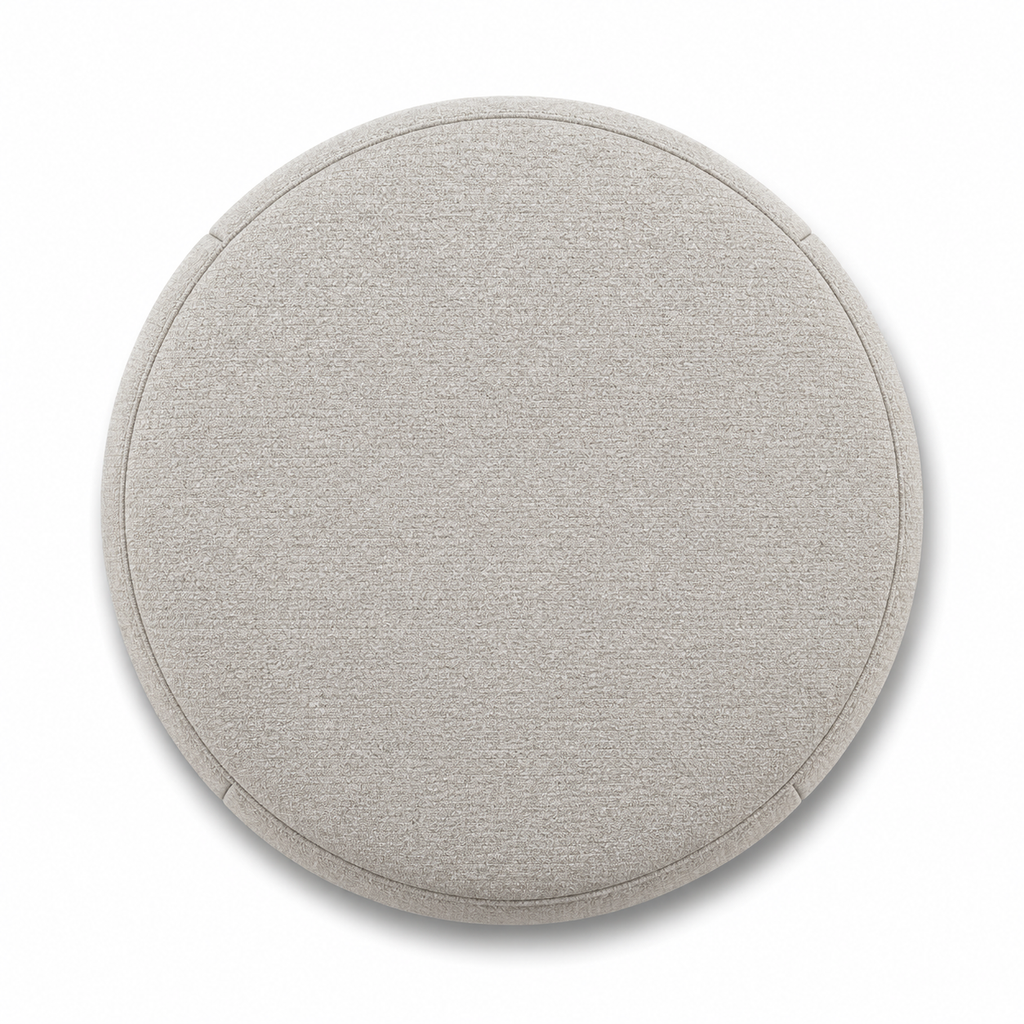 Lanott P109 pouf in Tender-1, overhead top view on white background with refined fabric texture