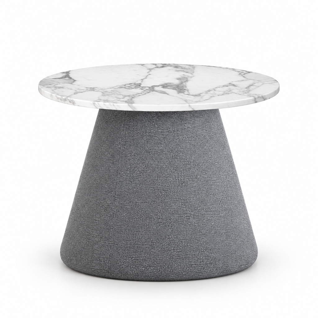 Lanott ST102 side table in MD-3, low front view on white background, refined fine fabric texture