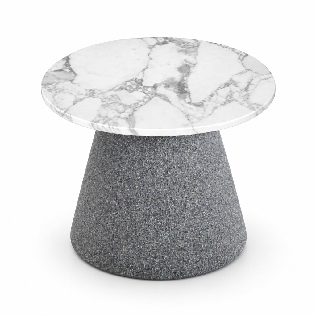 Lanott ST102 side table in MD-3, high three-quarter view on white background, refined fine fabric texture