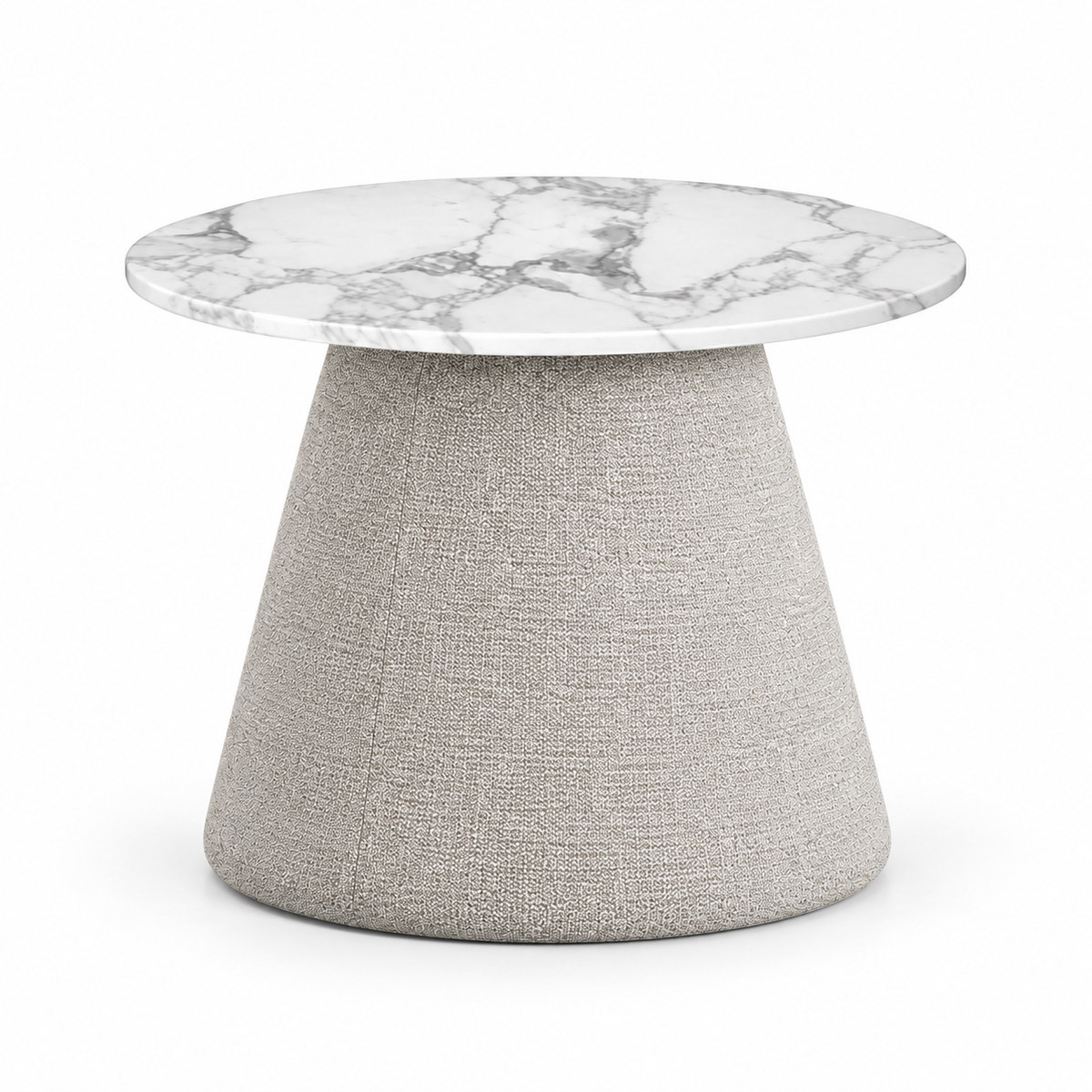 Lanott ST102 side table in Tender-1, low front view on white background, refined fine fabric texture