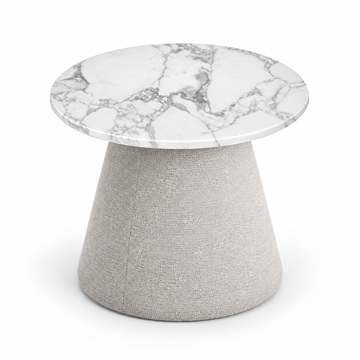 Lanott ST102 side table in Tender-1, high three-quarter view on white background, refined fine fabric texture