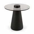 Lanott ST103 side table in Black Leather, three-quarter main view on white background, fine leather grain