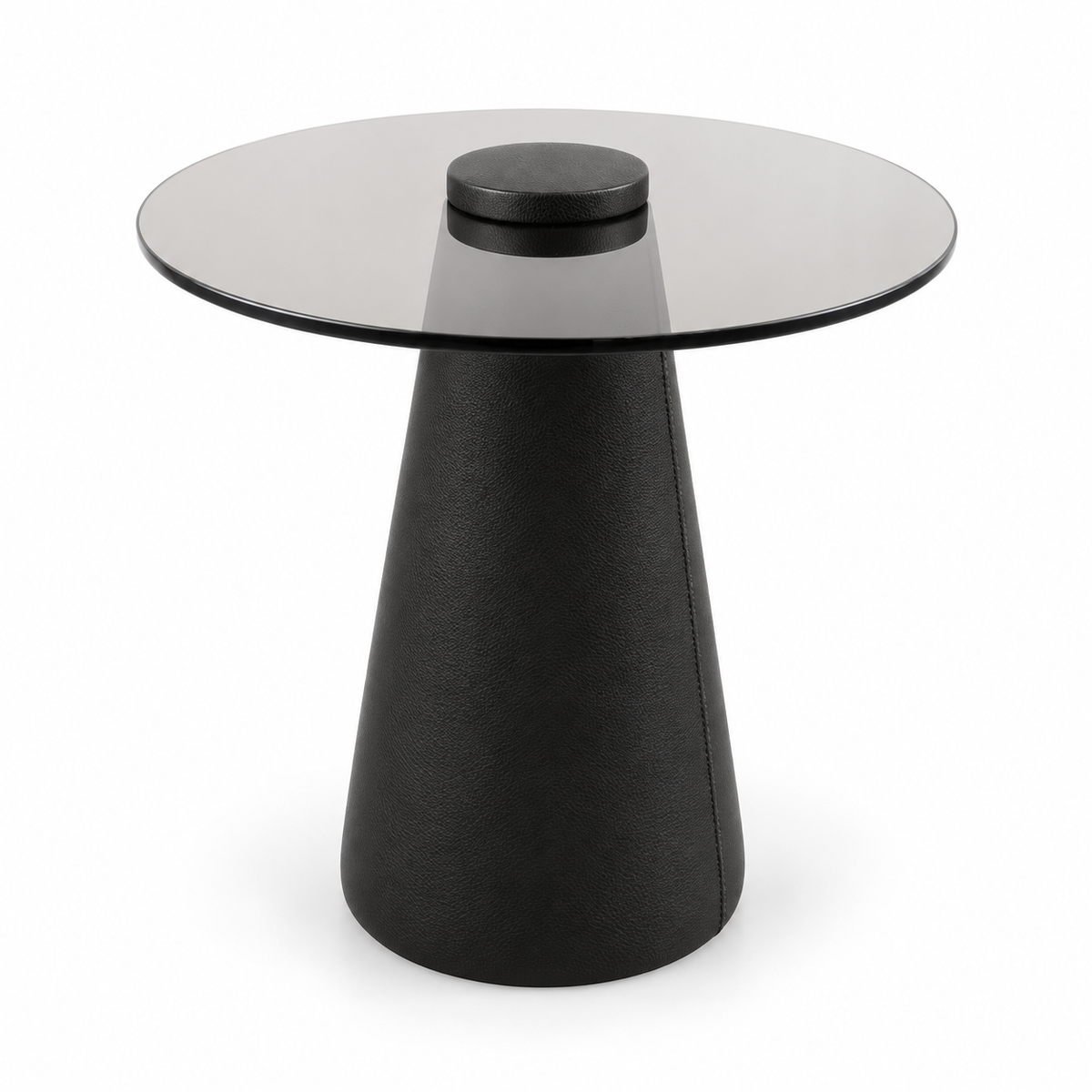 Lanott ST103 side table in Black Leather, three-quarter main view on white background, fine leather grain