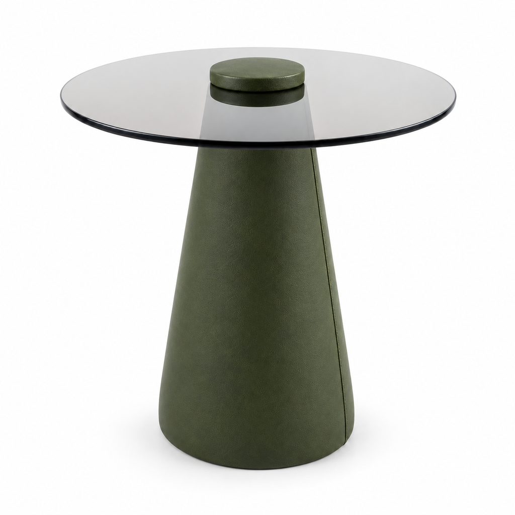 Lanott ST103 side table in Olive Leather, front view on white background, fine leather grain