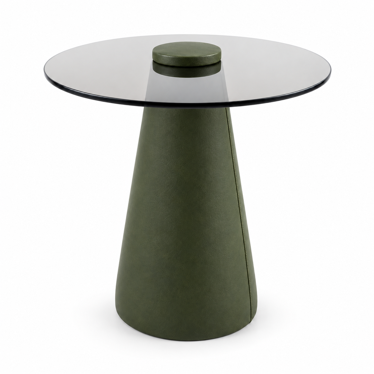 Lanott ST103 side table in Olive Leather, front view on white background, fine leather grain