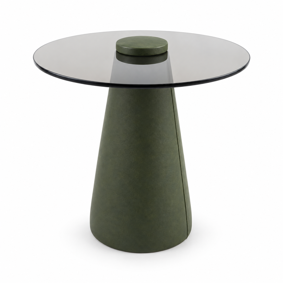 Lanott ST103 side table in Olive Leather, three-quarter main view on white background, fine leather grain
