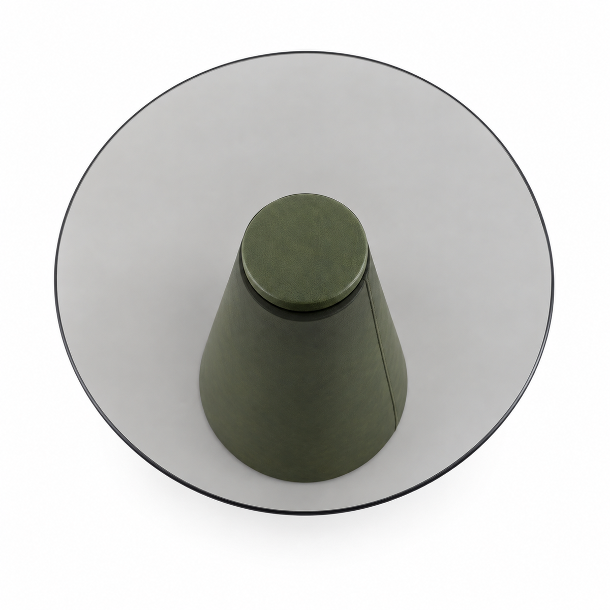 Lanott ST103 side table in Olive Leather, high-angle top view on white background, fine leather grain