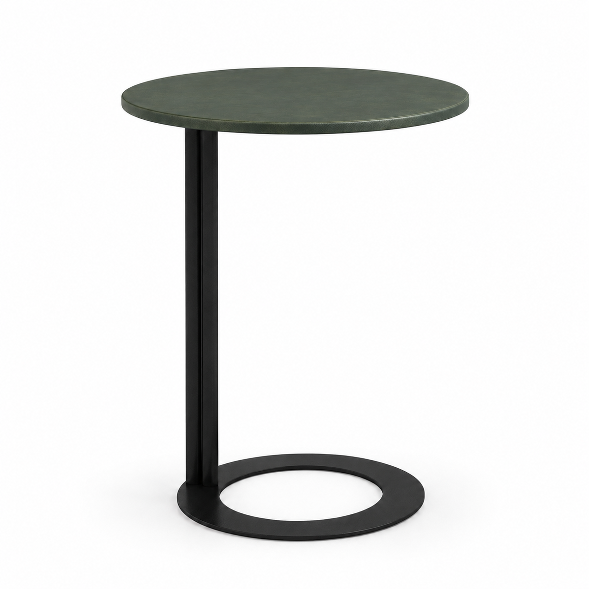 Lanott ST124 side table in Olive Leather, front view on white background, fine leather grain