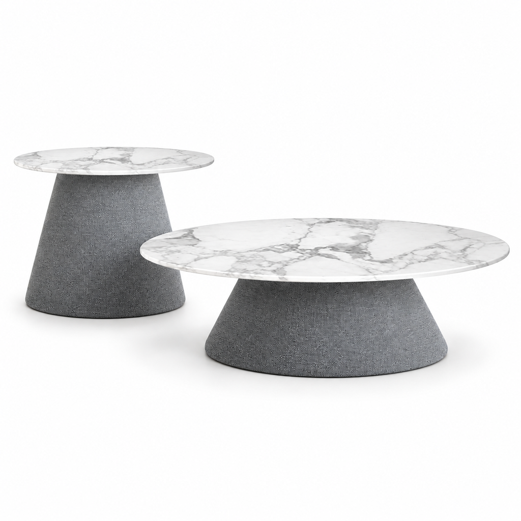 Lanott TS102 table set in MD-3, low front view on white background, refined fine fabric texture