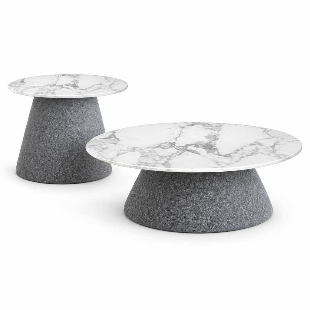 Lanott TS102 table set in MD-3, main elevated view on white background, refined fine fabric texture
