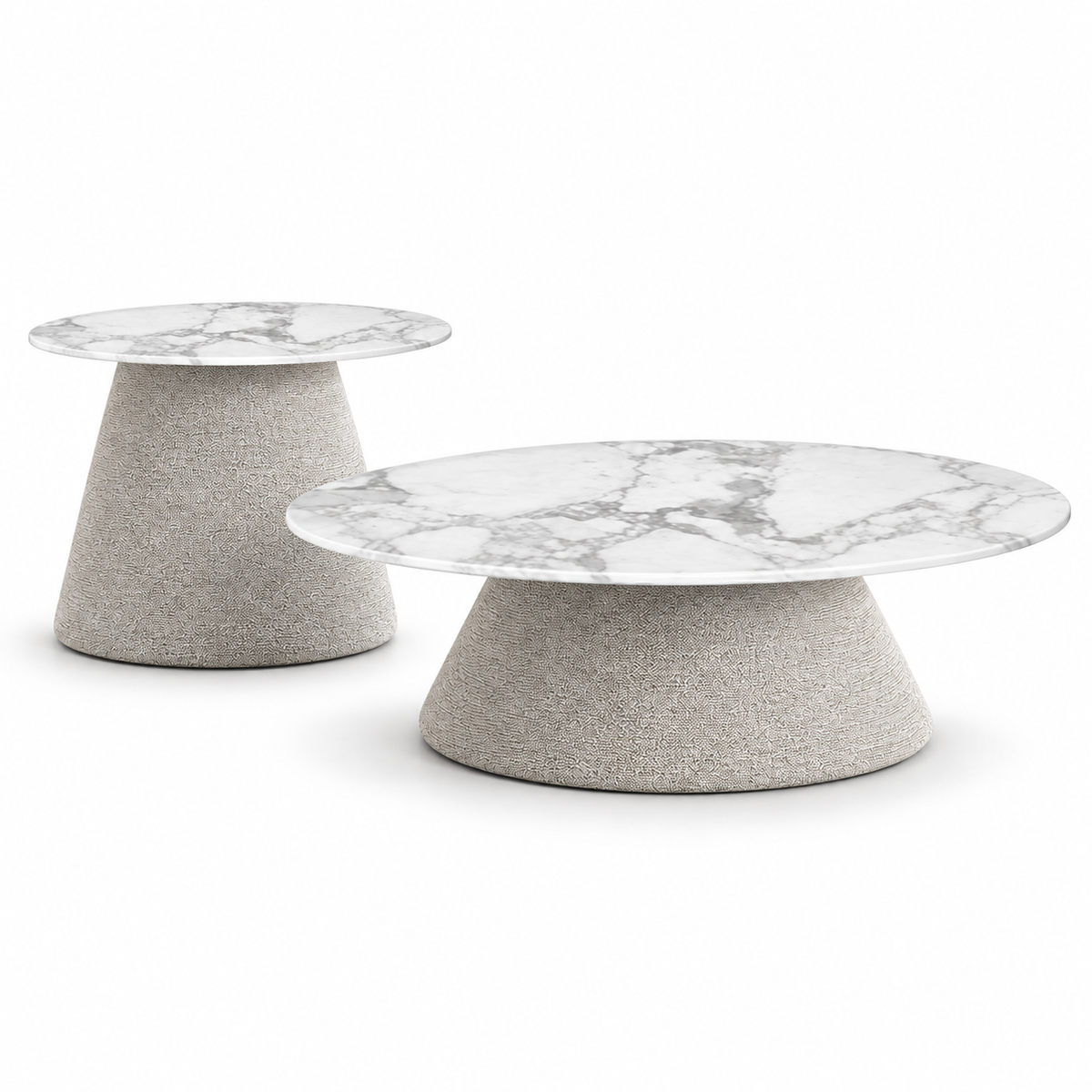 Lanott TS102 table set in Tender-1, low front view on white background, refined fine fabric texture