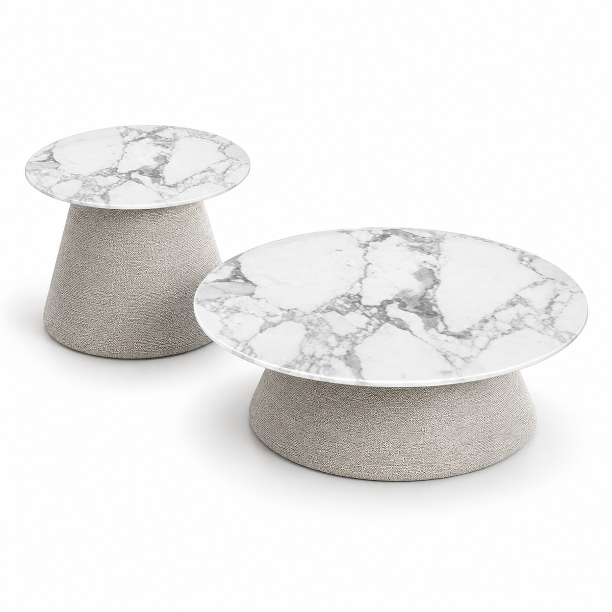 Lanott TS102 table set in Tender-1, high three-quarter view on white background, refined fine fabric texture
