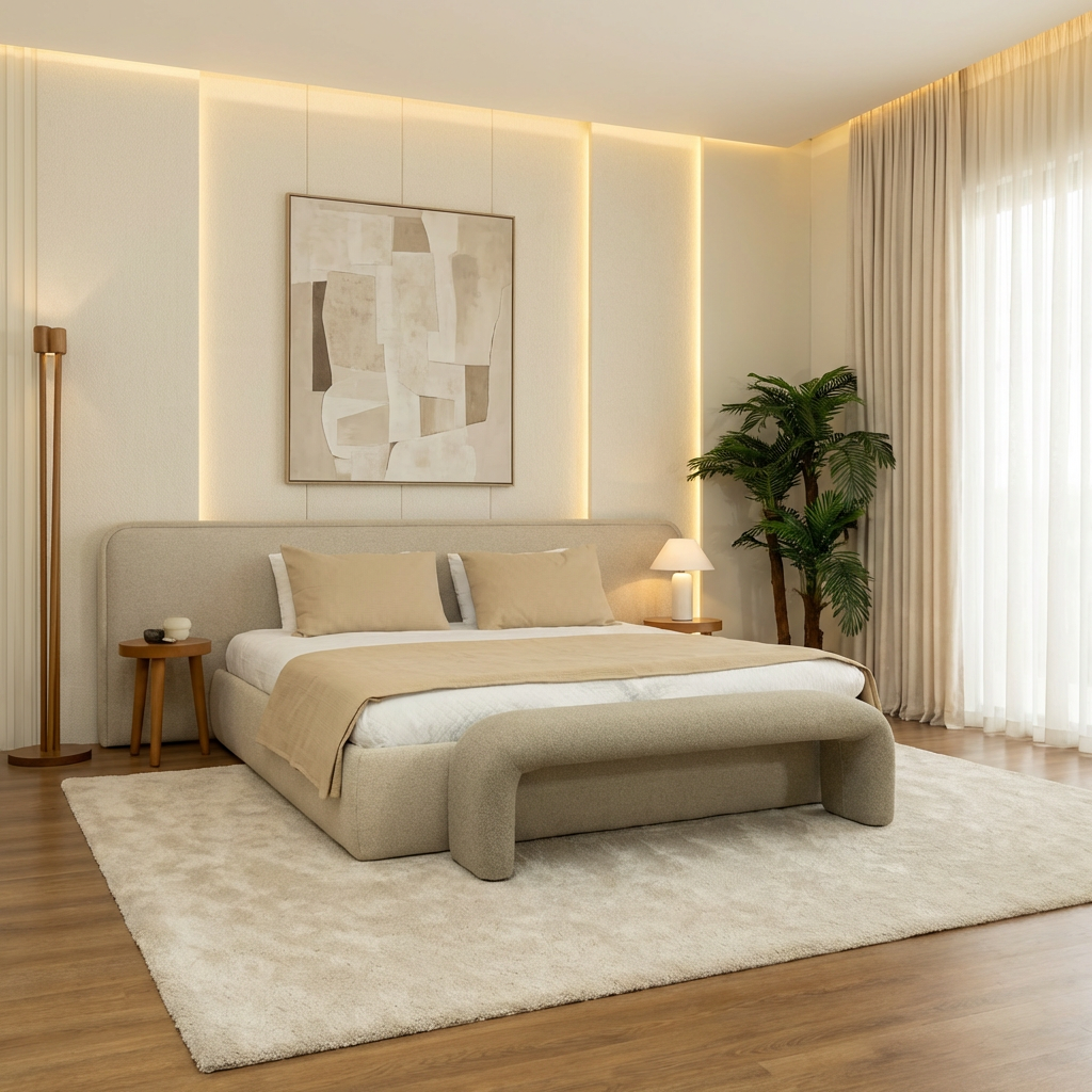 Bed LB105 in a warm neutral bedroom