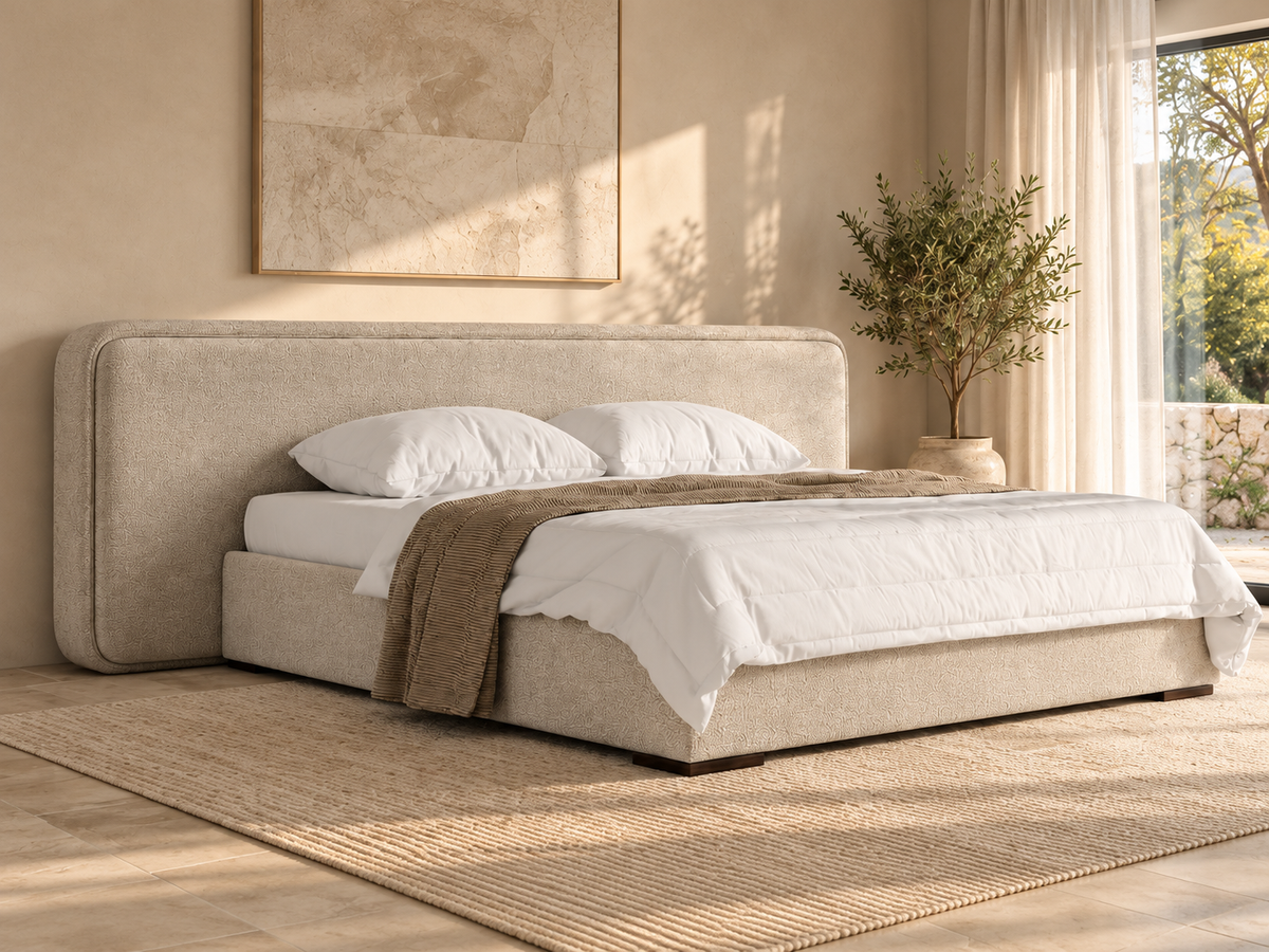 Rivaro LB105 bed with a wide upholstered headboard