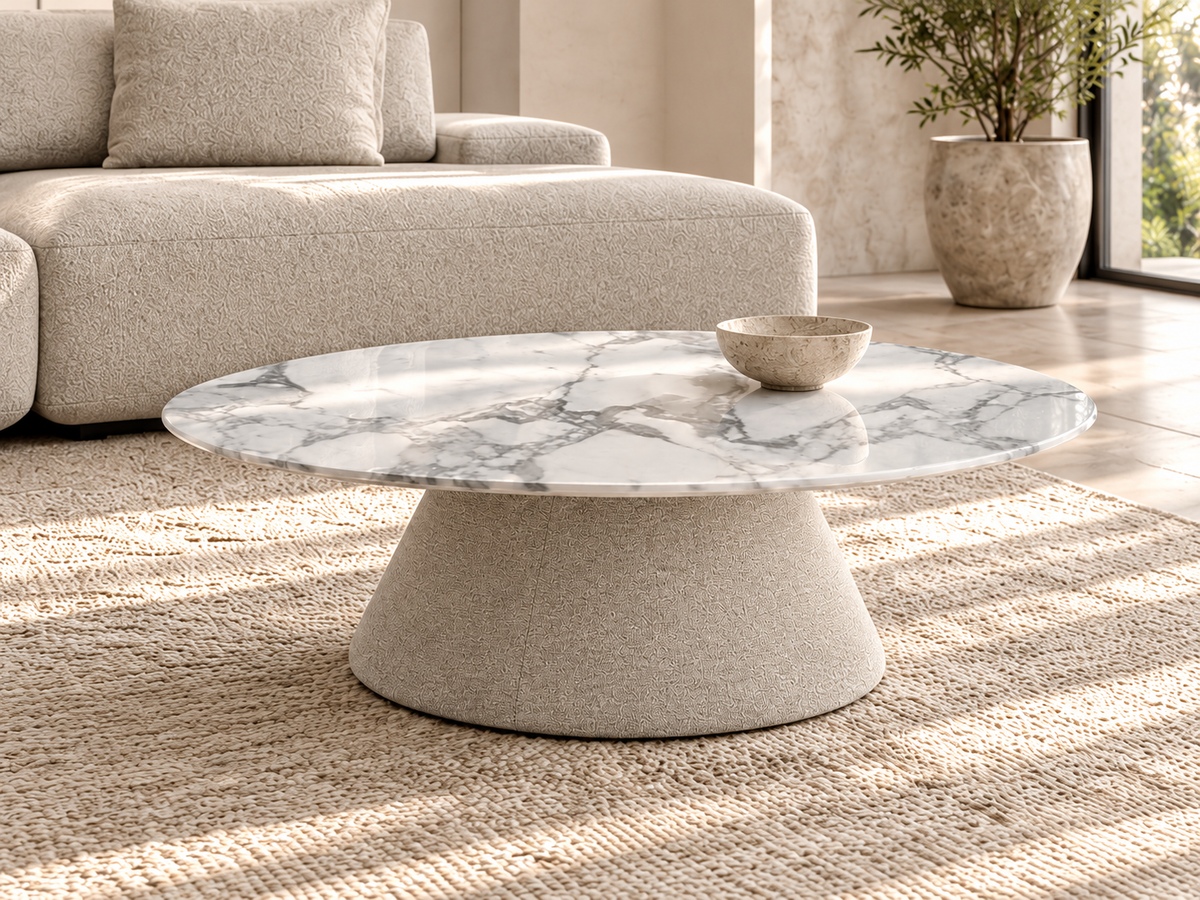 Lanott CT102 marble coffee table with an upholstered base