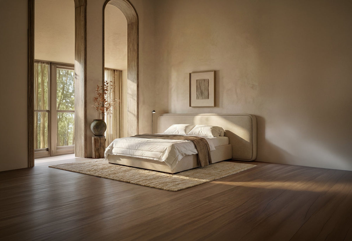 Lanott bed in a warm architectural interior