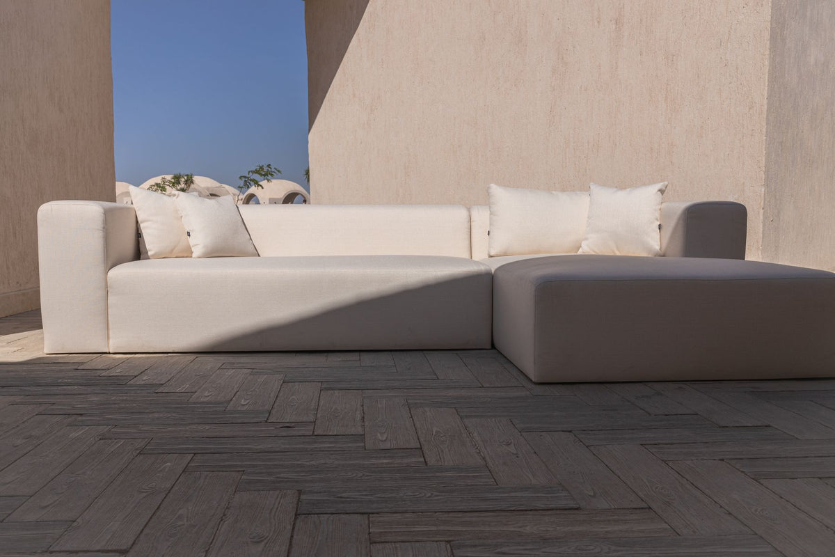Lanott white sofa on a sunlit terrace