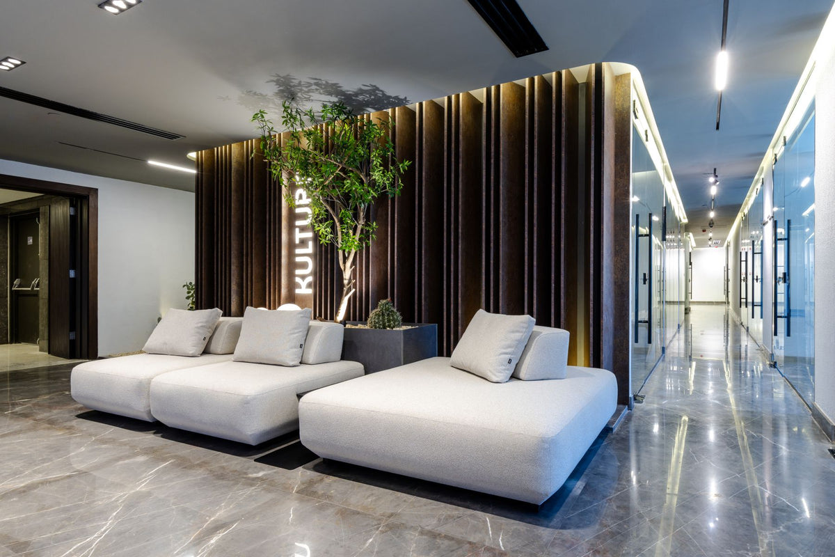 Lanott modular seating along a lit corridor at Kulture