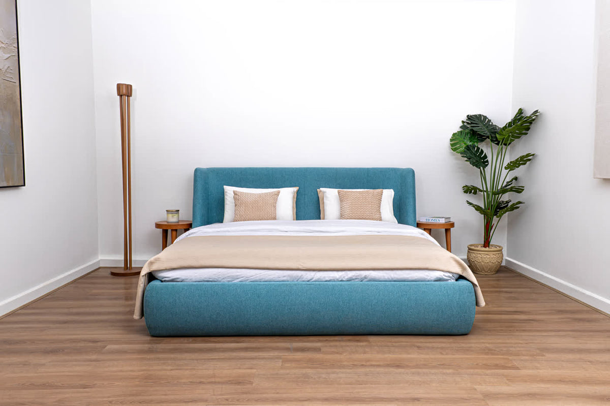 Lanott upholstered bed in a finished bedroom