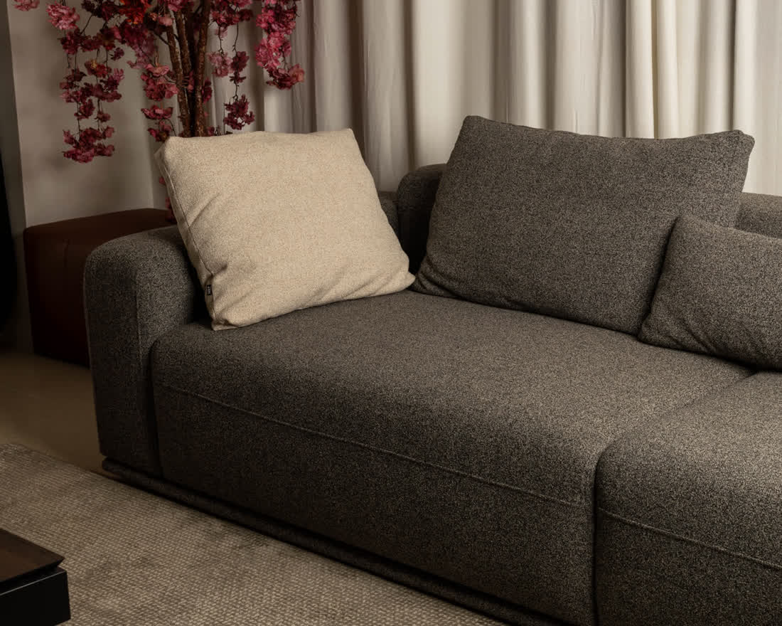 Grey fabric sofa in a living room