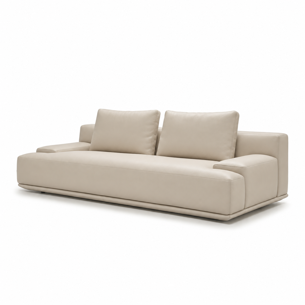 Sofa - S123 in Beige Leather — three-quarter view